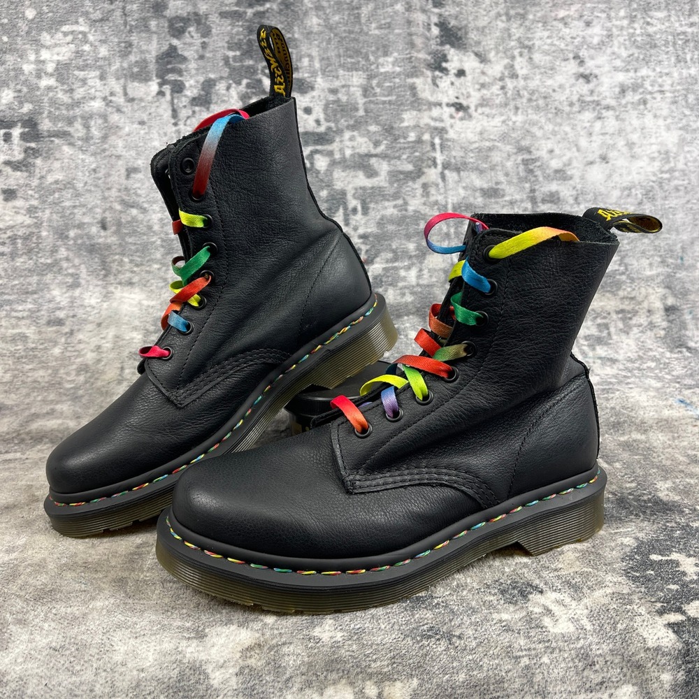 Dr. Martens 1460 Pascal Rainbow Stitch Boots Women's US 7 Pride LGBTQ Black